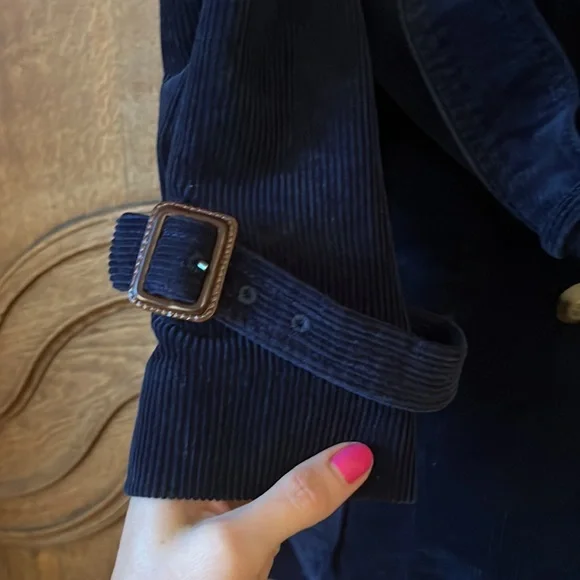 LL Bean Navy Blue Corduroy Double Button Up Jacket Pea Coat - Picture 7 of 15